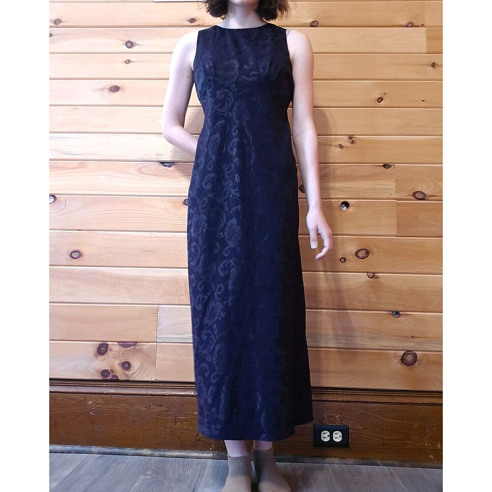 Maurices Vintage 1990s Gothic Shine Paisley Pleated Open Back Maxi Formal Dress